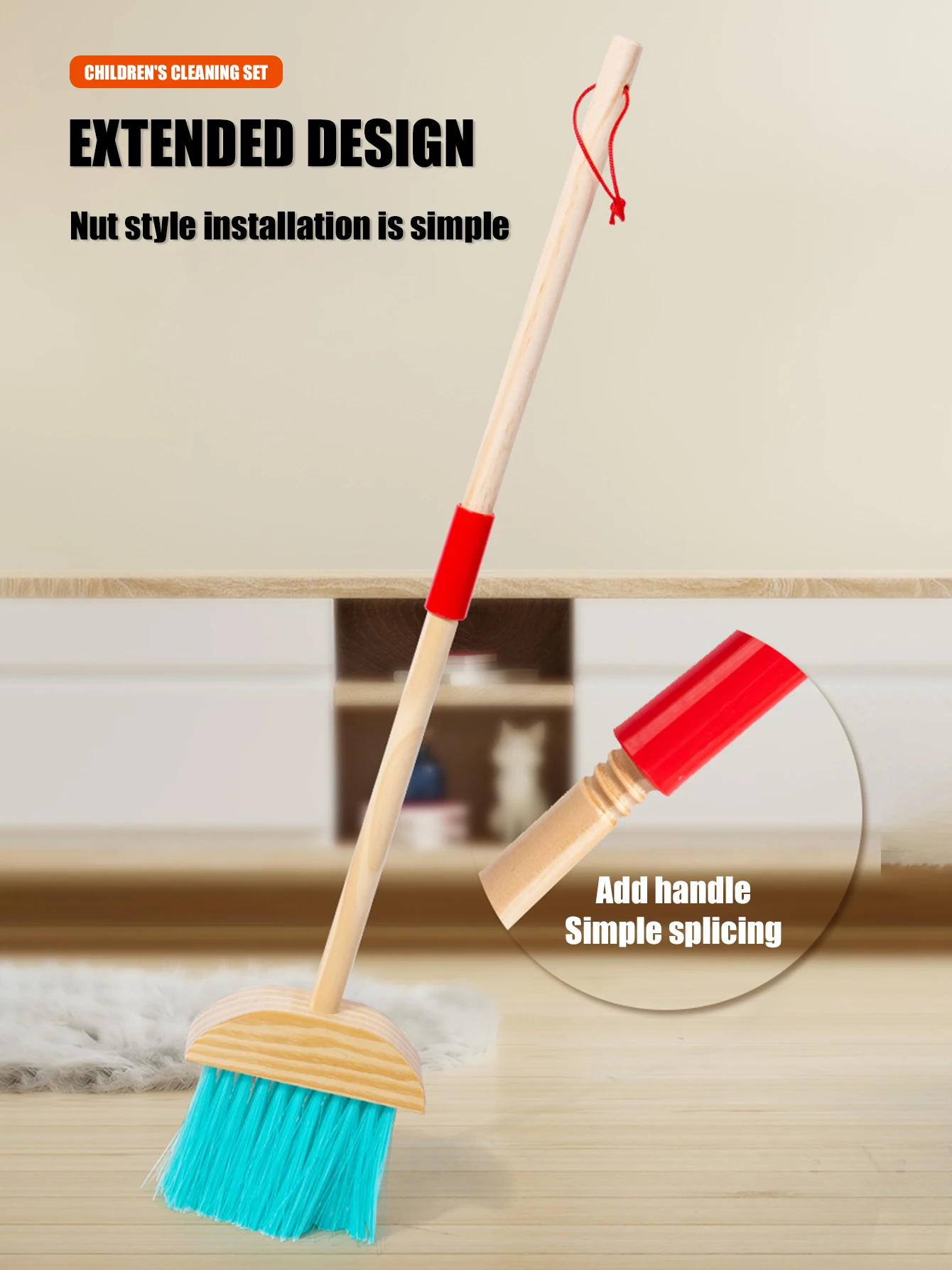 Montessori Wooden Cleaning Set Toy Broom Mop Set Little Boy Girl Simulated Children's Cleaning Tool Exercise Self-care Ability 4