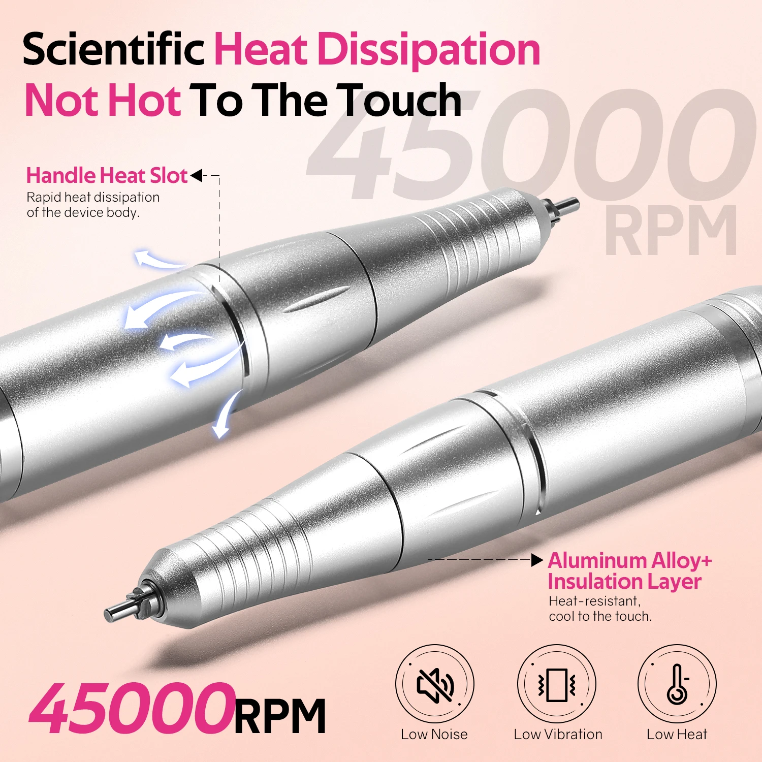 Electric Nail Drill 45000RPM Portable USB Charging Low Voice with HD LCD Display