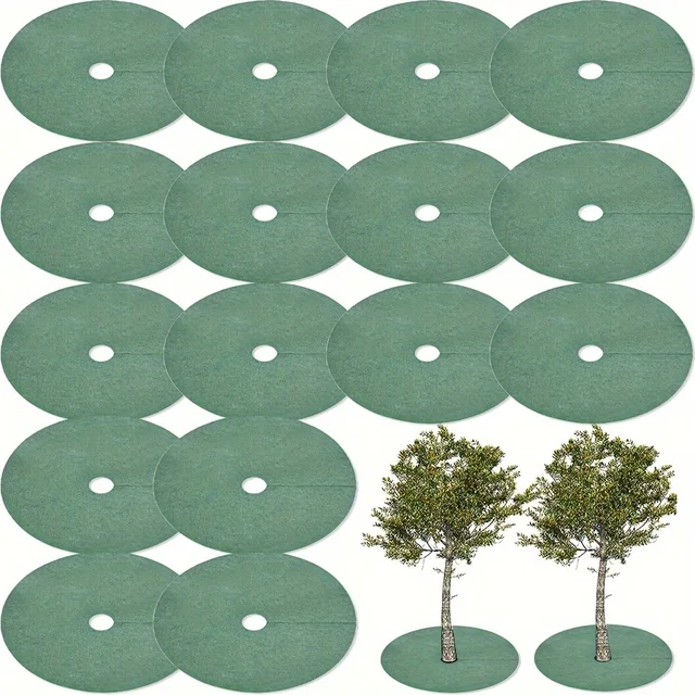 Green Non-Woven Tree Mulch Ring - Reusable Weed Barrier Mat for Effective Weed Control, Root Protection, and Moisture Retention 1