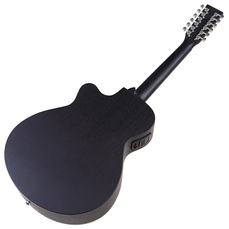 Acoustic Electric Guitar Acoustic Guitar Black 12 String Electric Acoustic Guitar Cutaway Design 40 Inch Full Sapele Body Matte Folk Guitar