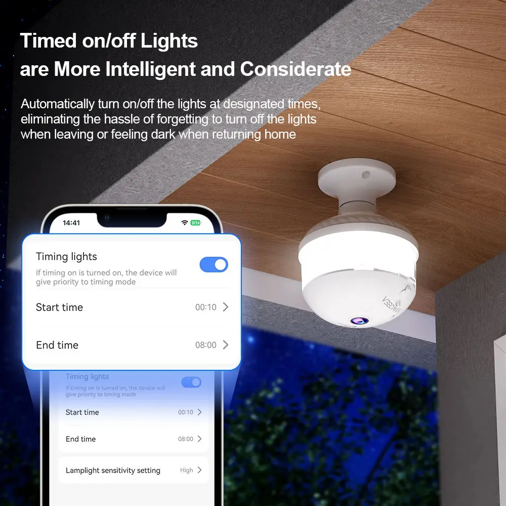 V380 PRO App 360 Panoramic View Bulb 3MP Camera Night Vision WiFi CCTV Fisheye Len Flood Light Camera 5