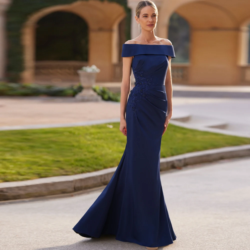 

Elegant Off Shoulder Mother of the Bride Dresses Boat Neck Wedding Party Gowns Appliques Floor Length Mermaid فساتين السهرة