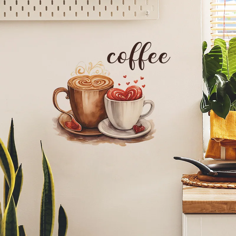 1PCS Personalized Creative Coffee Cup Wall Stickers Cafe Atmosphere Beautification Decorative Background Wall Stickers wall stickers