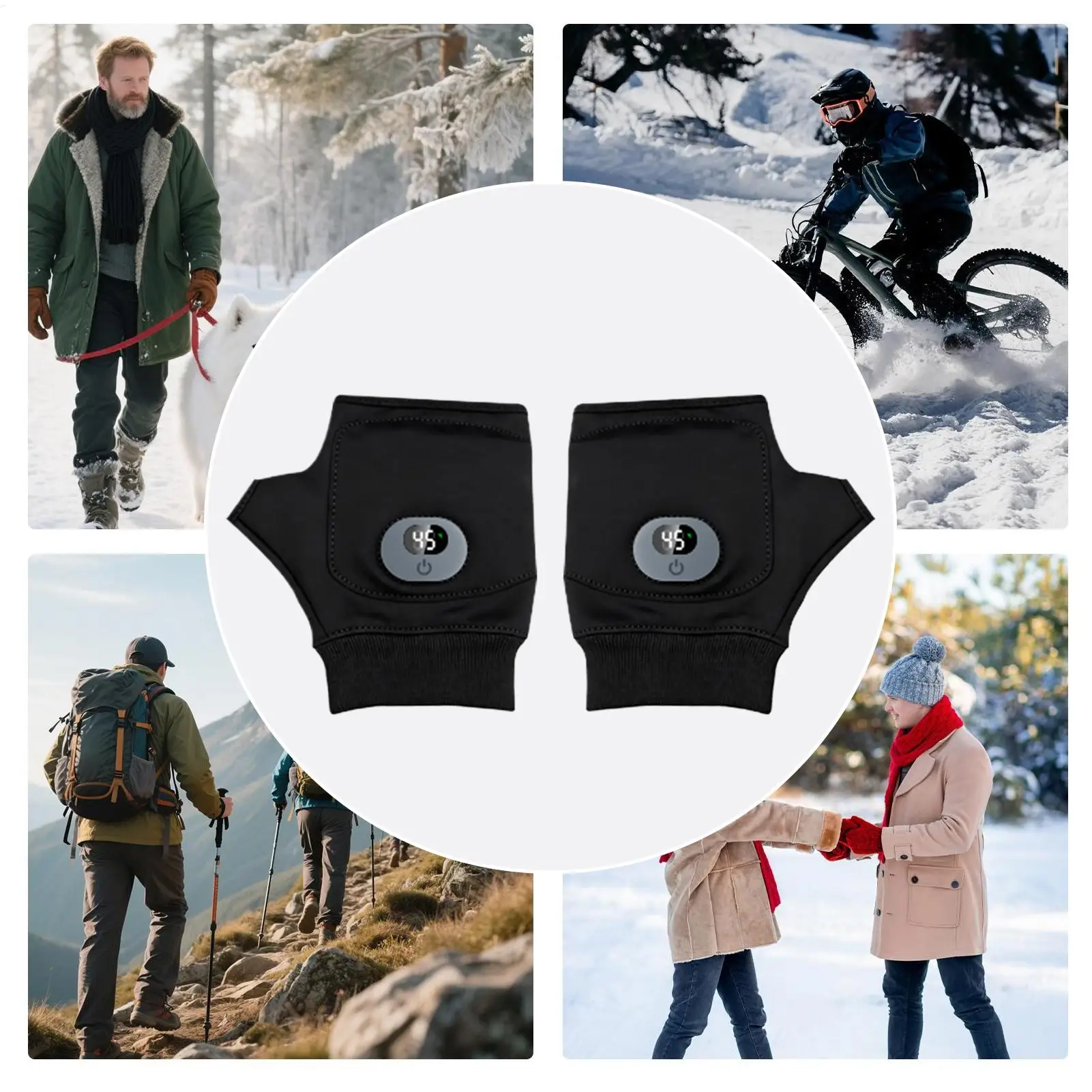 Heated Gloves Rechargeable 3 Levels Digital Display Fingerless Thermal Gloves Outdoor Electric Warming Mitten For Winter Camping