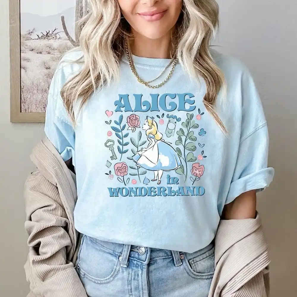 トップス Alice Alice in Wonderland T Shirt For Women Princess Two Sides