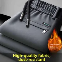 Faionable Straight Leg Elastic Waist Casual Pants Fce Lined Anti Wrinkle Loose Elastic Men's Long Trousers Autumn Winter...