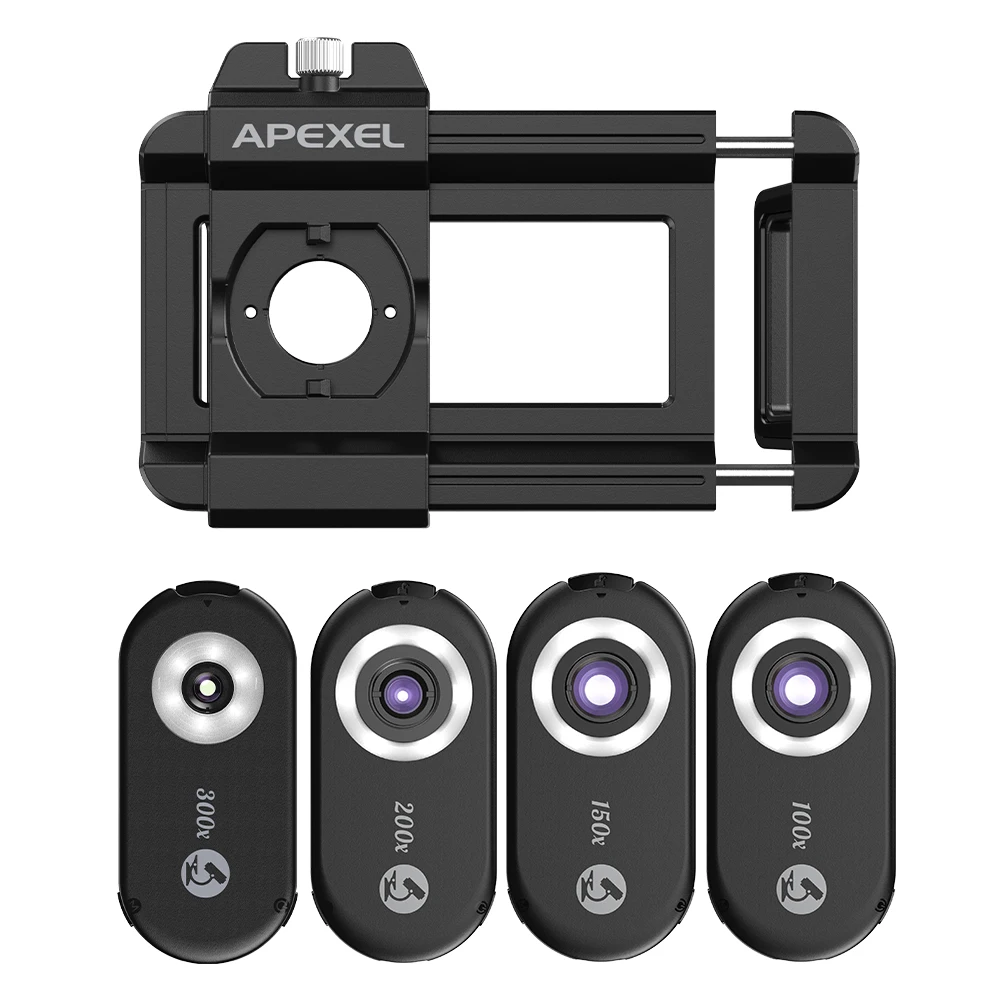 APEXEL 4-in-1 현미경 렌즈 세트 100X/150X/200X/300X 전화 돋보기 USB 디지털 현미경 모든 스마트폰과 호환 가능