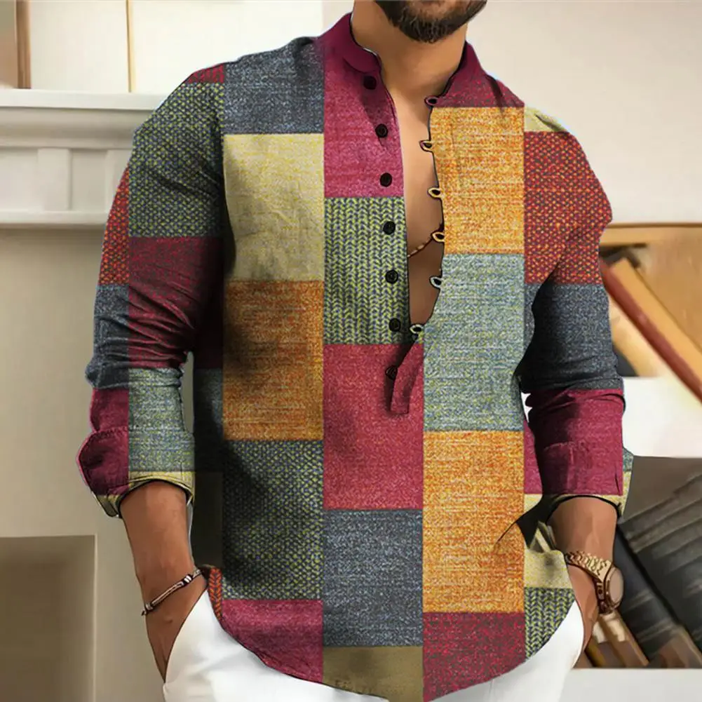 

Men Linen Shirt with Long Sleeves Stylish Retro Design Classic Men's Button-down Shirts for Spring Autumn Versatile Male
