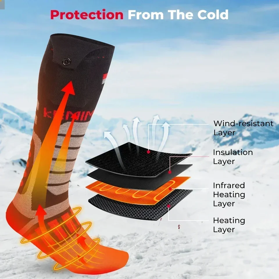 Oplaadbare Verwarmde Sokken KEMIMOTO Verwarmde Sokken Met Afstandsbediening - 2600 MAh Batterij - 3 Temperatuurstanden Voor Skiën En Jagen Verwarmde Heren Dames Sokken