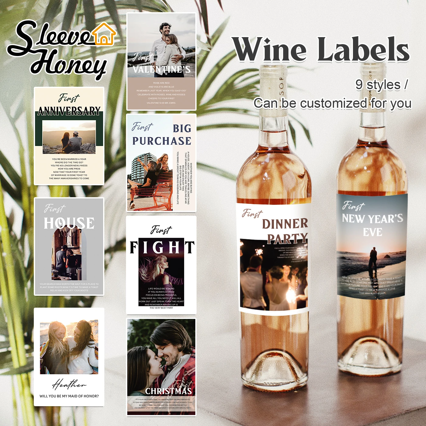 20pcs Wine Label Personalized Photo Celebration Labels Name Text Image Bottle Label Stickers Birthdays Wedding Decor