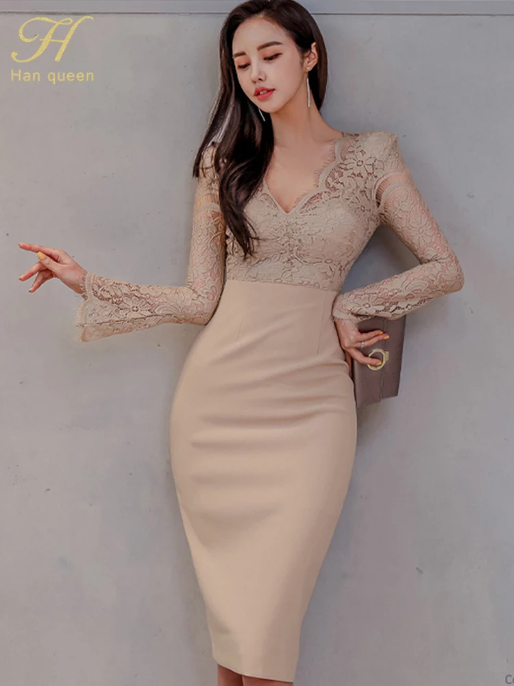 H-Han-Queen-Hot-Sales-Elegant-Lace-Patchwork-Sexy-Office-Dress-Womens ...