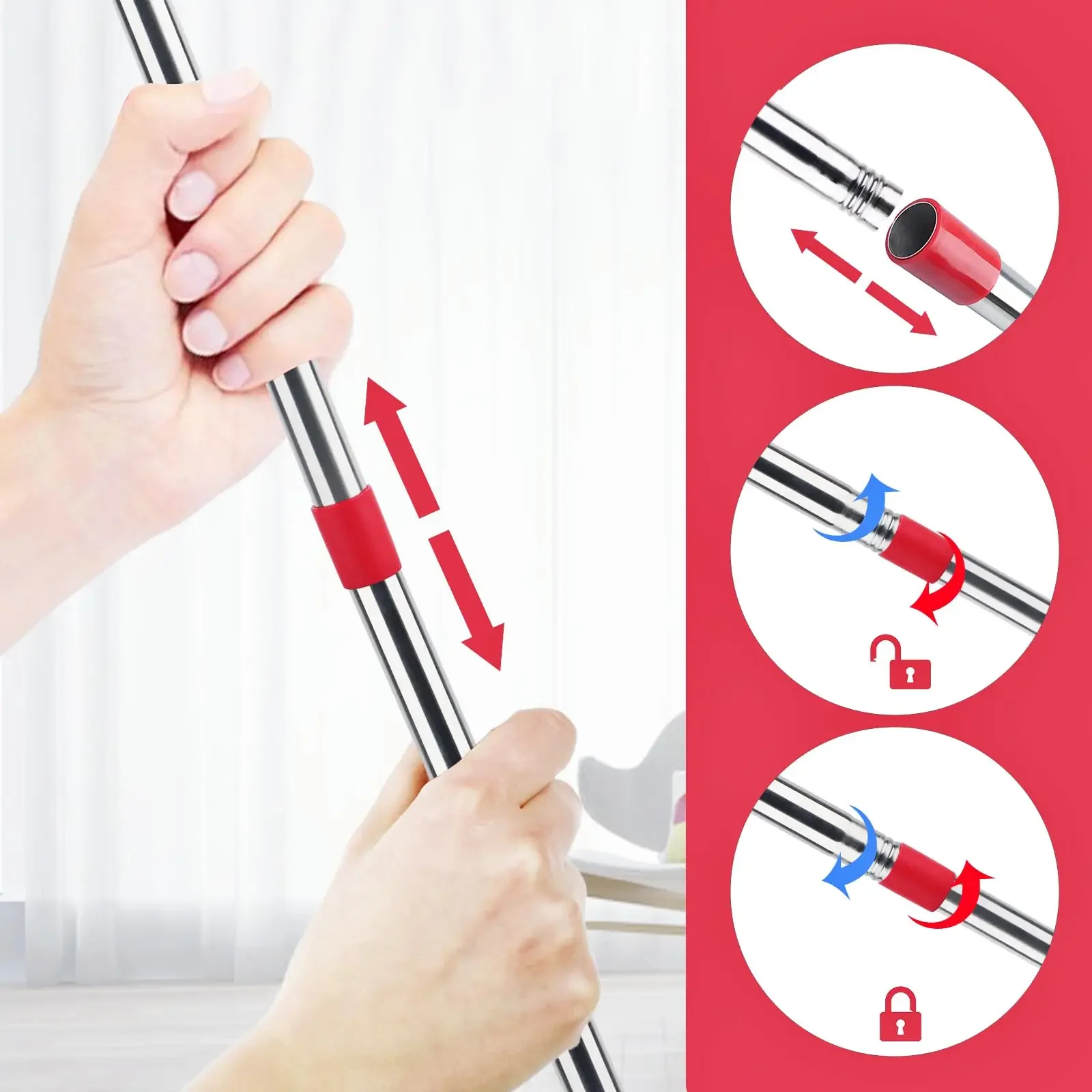 Mop Replacement Handle Compatible with Ocedar/Vileda Turbo Mop Head Replacement Heads, Mop Handle for EasyWring Mop 5