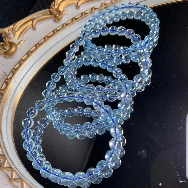 

Natural Blue Topaz Bracelet Women Healing Gemstone Crystal Strand Bangles Lovers Jewelry Gift 1PCS 7.5MM
