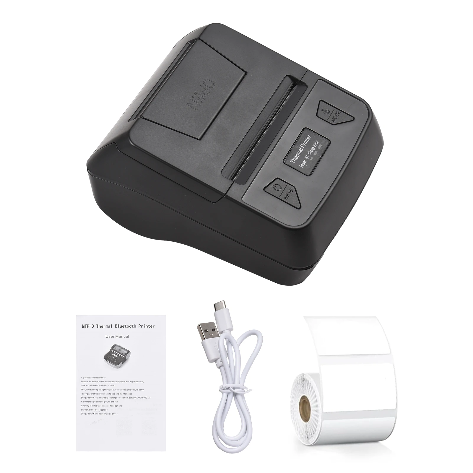 T380TS 80mm Receipt Label Printer Wireless BT Thermal Receipt Printer Mobile Bill Printer Compatible with Android/iOS/Win System