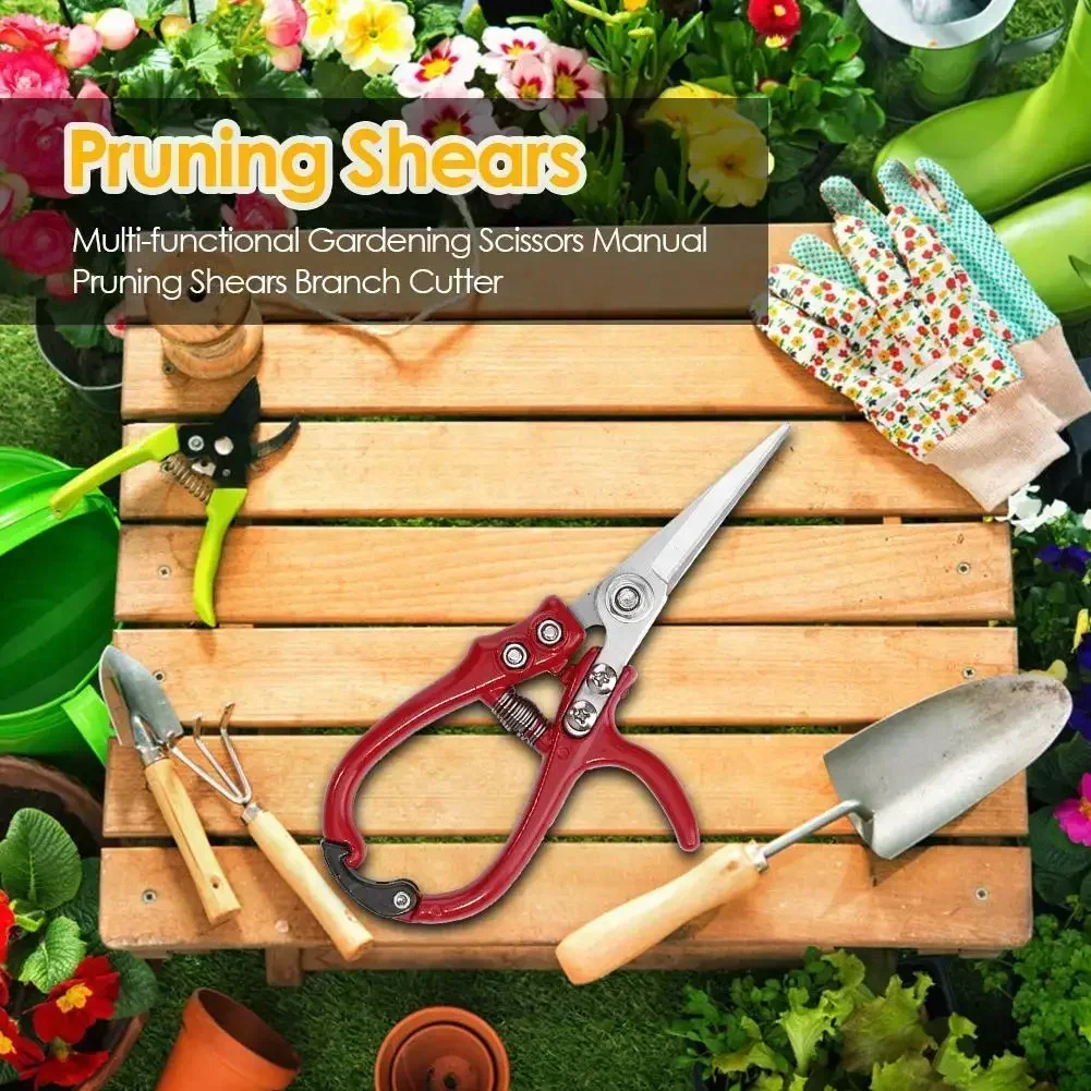 

Spring Stainless Buckle Scissors Gardening Pruning Cutter Steel Plant Multi-functional Safety Manual Shear Garden With Branch
