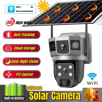 For Outdoor Camera Battery CCTV Monitor 4G SIM Card Wireless Network IP Security Pet Camera Motion Detection 3 Screen PTZ Camera 1