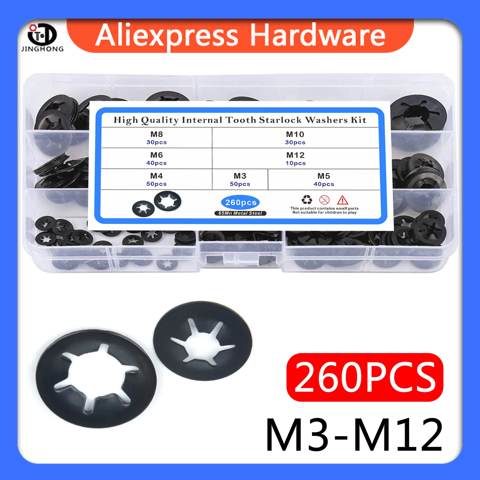 

65Mn M3 M4 M5 M6 M8 M10 Tooth Starlock Push On Locking Washers Speed Clips Fasteners Assortment Kit Quick Speed Locking Washers