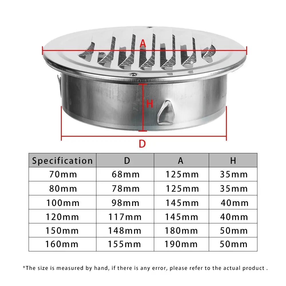 Stainless Steel Exterior Wall Air Vent Grille Various Size Round Ducting Ventilation Grilles Home Office Air Vent