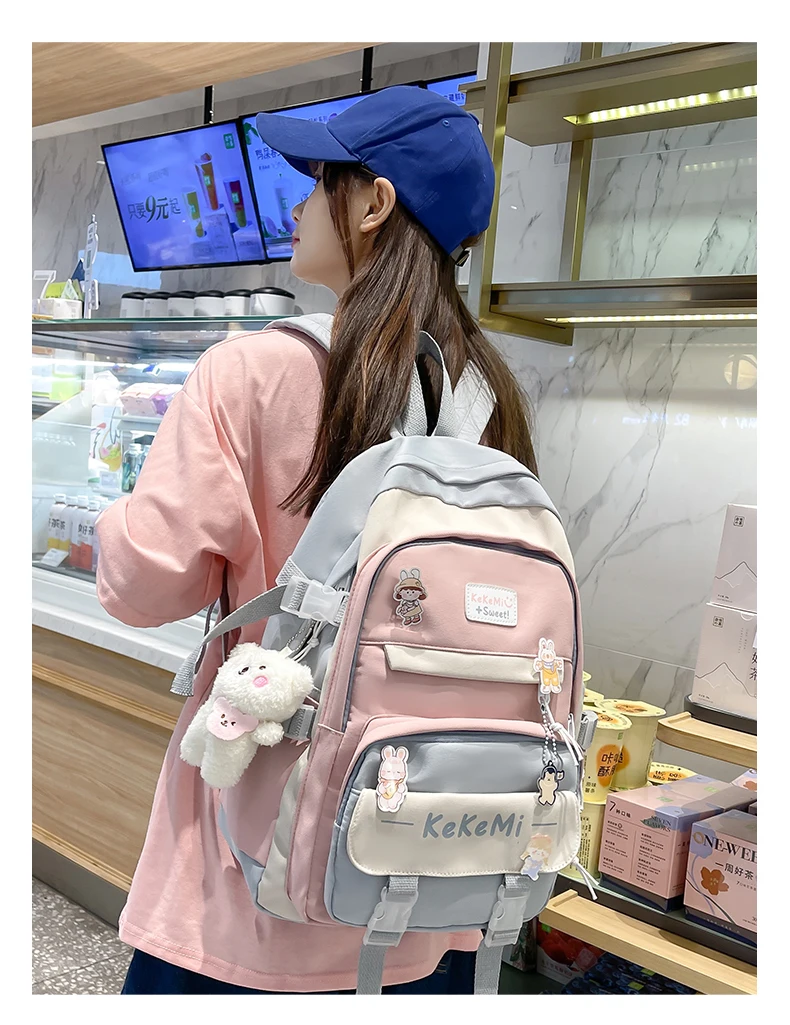 School bag For junior high school girls cute color light backpack for junior high school students new backpack for grade 3 to 6