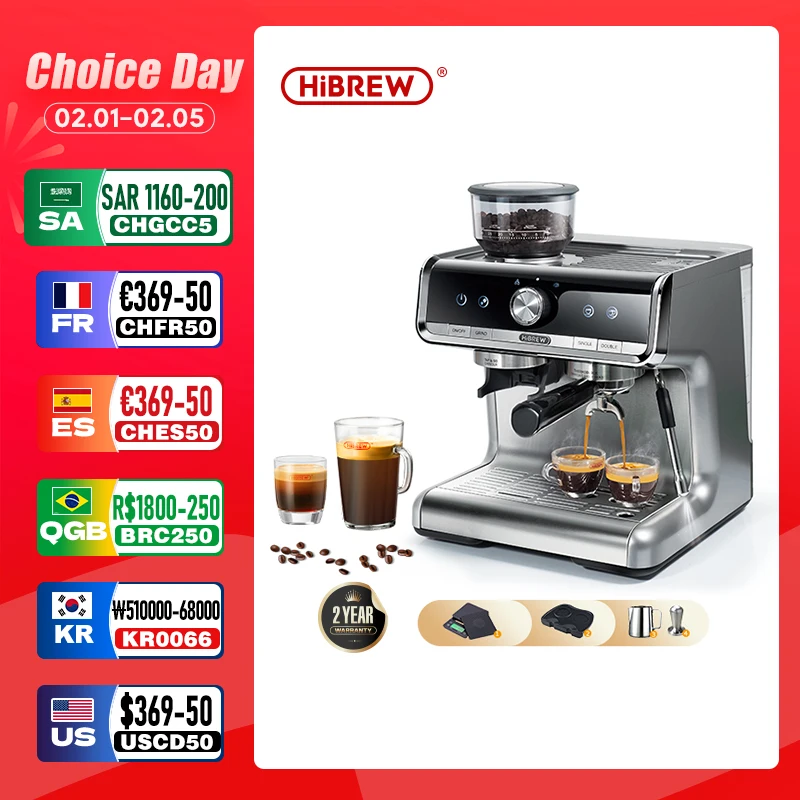 Hibrew Barista Pro 19Bar Bean To Espresso,Cafetera Commercial Level Coffee Machine Con Kit Completo Per Cafe Hotel Restaurant H7