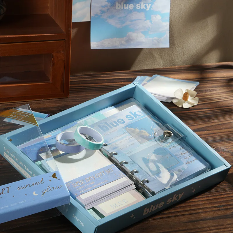 155개/박스 스크랩북킹 콜라주 정크 저널 데코레이션 DIY 선물 상자 (테이프, 스티커, 재료 용지, 카드, 메모지, 가방 포함)