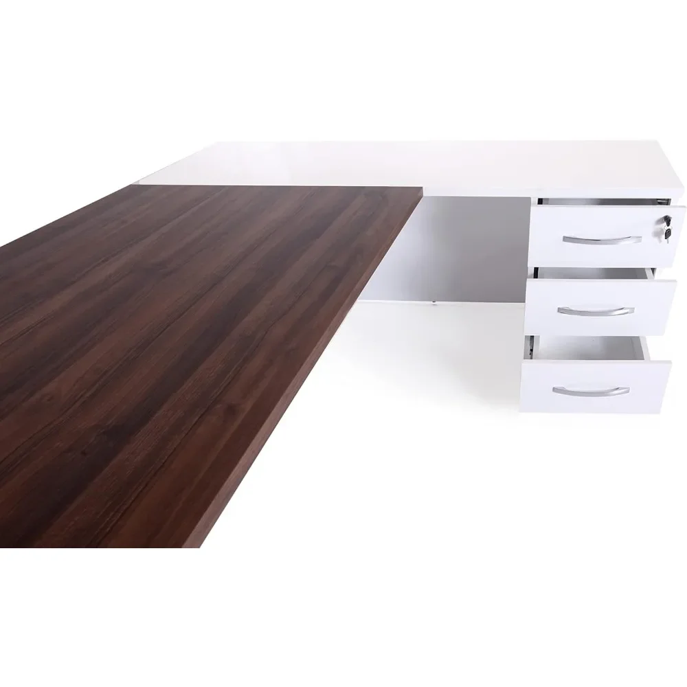 Large Office Desk L Shaped Computer Desk wit87"Wood Executive Large Desk for HomeOffice，Executive Desks 63Inch with File Cabinet 5