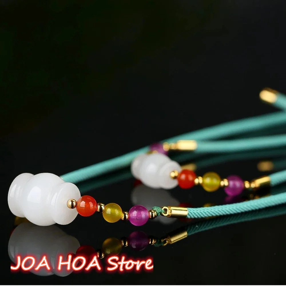 New Two-piece Natural Gold Satin Jade Pendant With Clavicle Chain Fashion Necklace Bracelet Accessories Perfect Jewelry