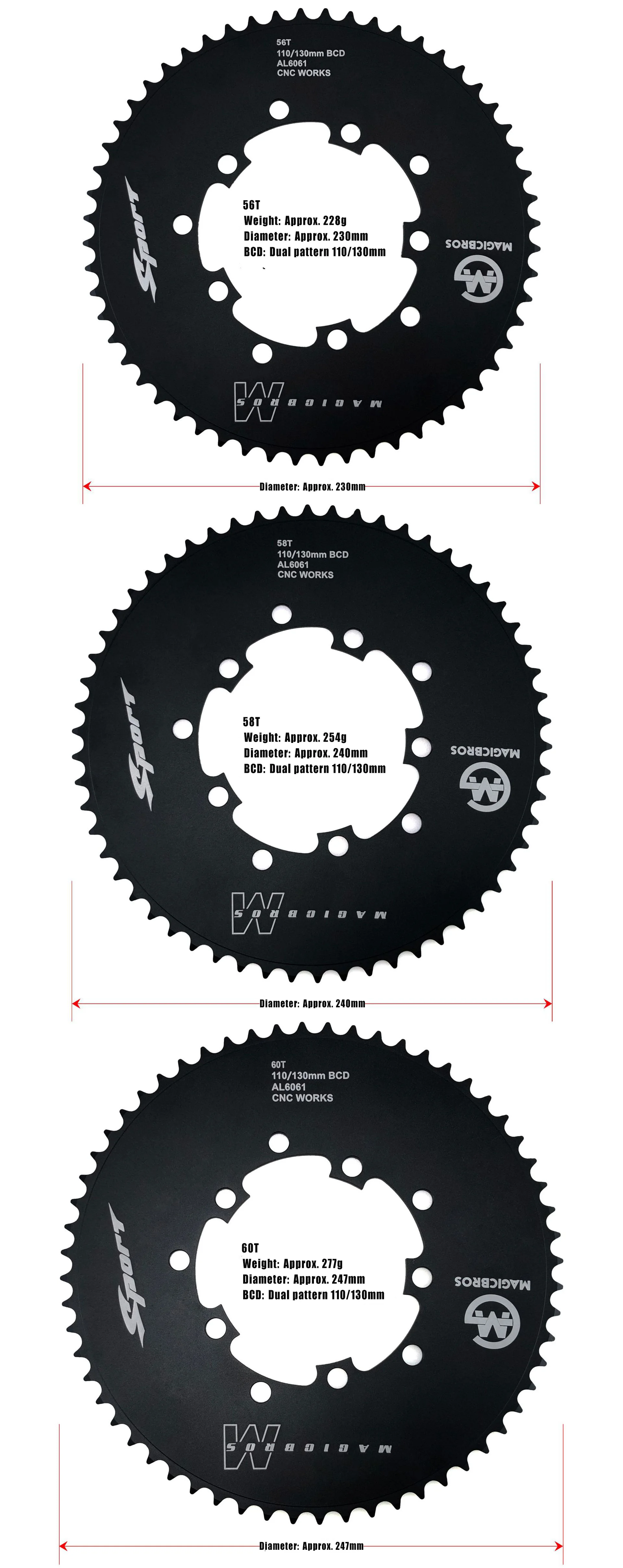 MAGICBROS Kettenblatt für Fixed Gear Single Speed, Dual BCD 110/130 mm, rundes Kettenblatt aus Aluminiumlegierung, nur für 1/8-Zoll-Kette – Detail 6