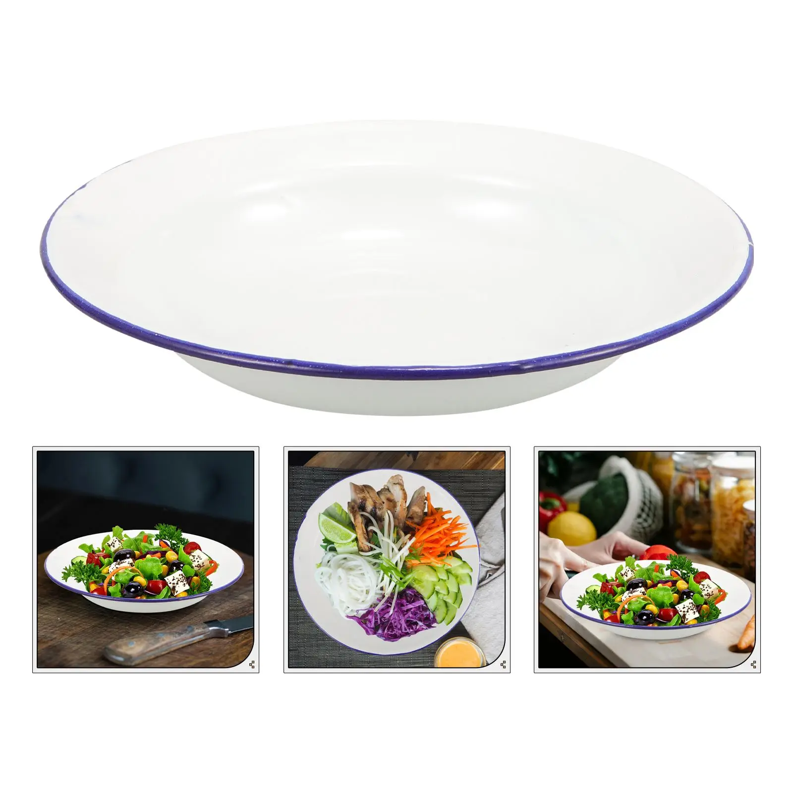4 Pcs Enamel Camping Dishes Plate Pasta Hotel Dessert Enamelware Oven Tray White