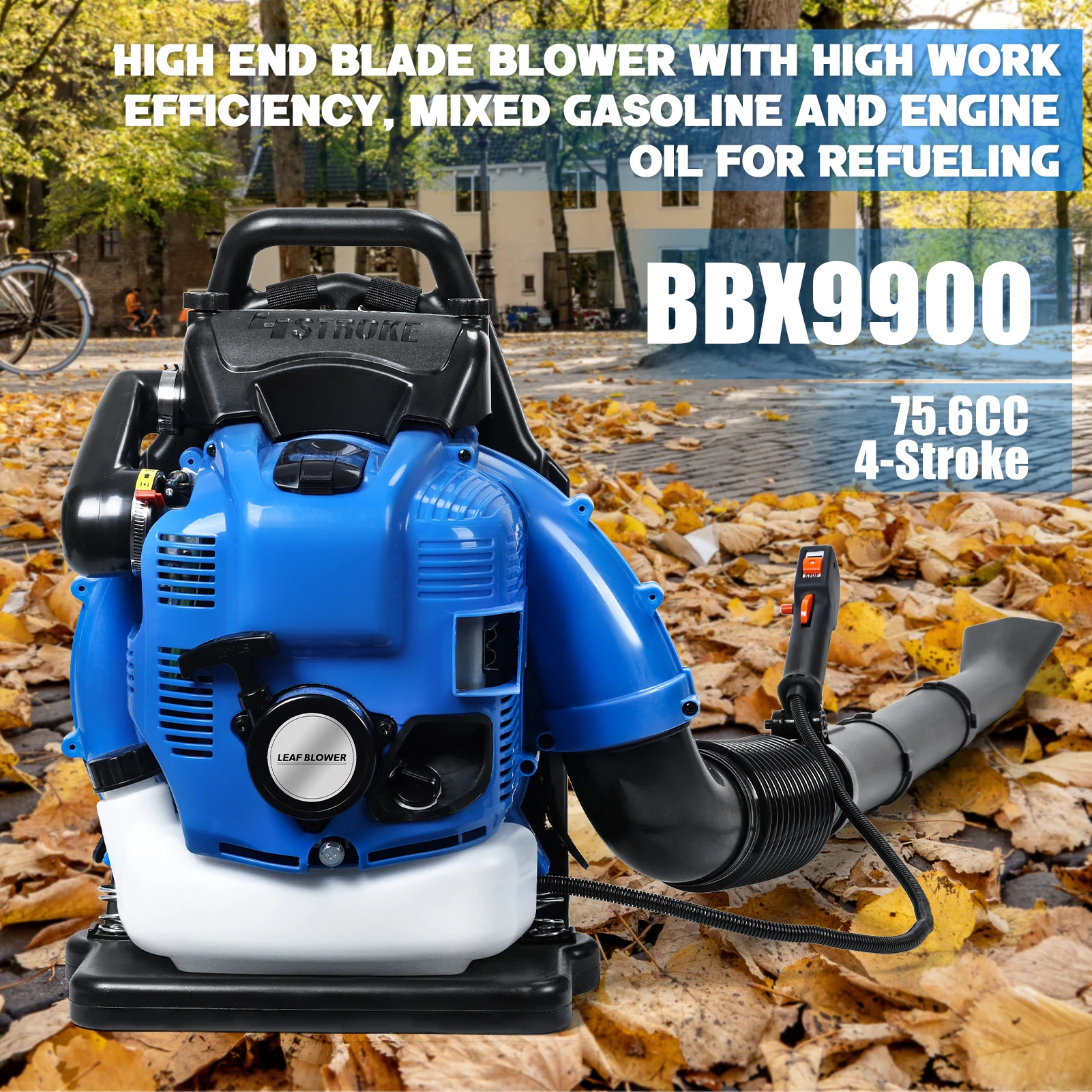 BBX9900 Air Blower Four-Stroke Knapsack Snow Blower Petrol Leaf Leaf Vacuum Wind Fire Extinguisher High Vacuum 75.6Cc Fan