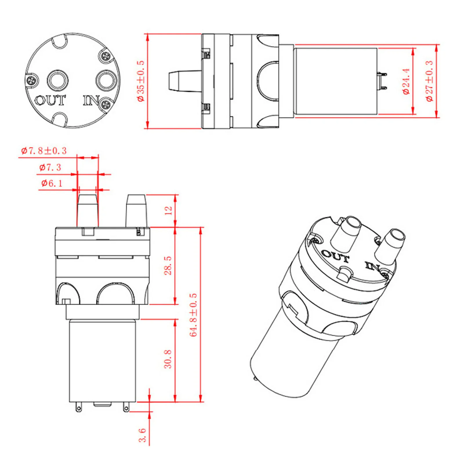 R280 Mini Water Pump Motor 3.7V 1.8L/Min Large Flow Electric Micro Diaphragm Pump Self Priming Suction for Water Dispenser