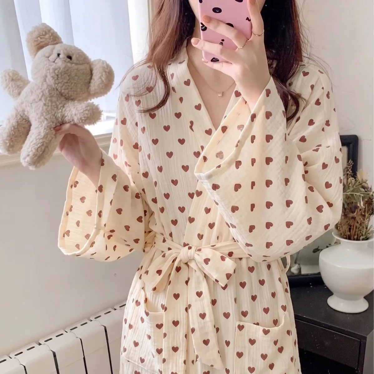 New Women's Robe for Spring and Autumn, Long-Sleeve, Sweet and High-End Long Sleepwear for Girls, Home Wear, Women's Bathrobe - 4