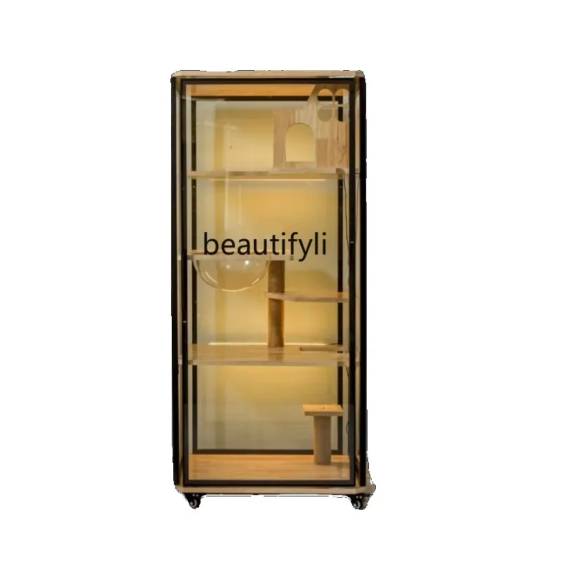 

Panoramic Cat Villa Solid Wood Transparent Luxury Glass Cat Cabinet Cat Climbing Frame Household Cat Cage Pet Display Cabinet