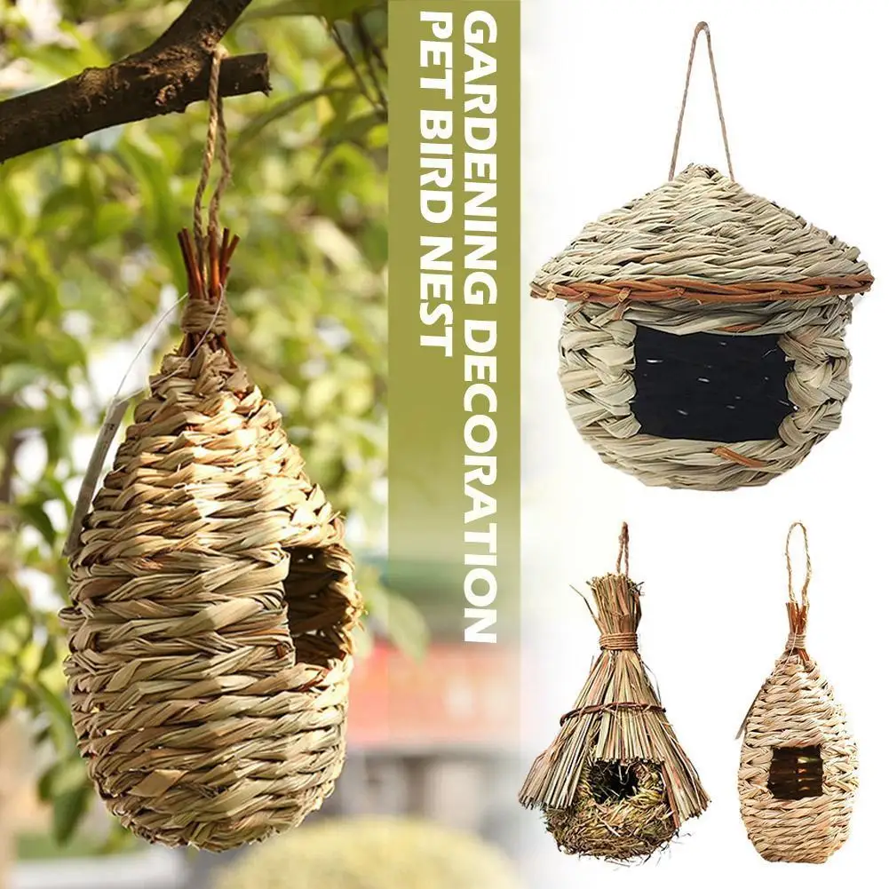 

Hand-woven Birds Nest Cages Roosting Eco-friendly Grass Bird Hut Hanging Bird House Decorative Bird House For Garden Yard L T4i1