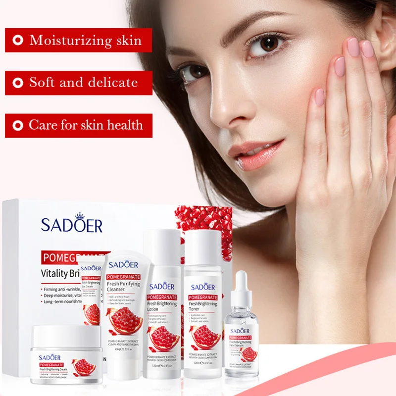 Full English Red Pomegranate Skin Care Product Set SADOER Hydrating Cleaning&Moisturizing Brighten skin tone Skin care