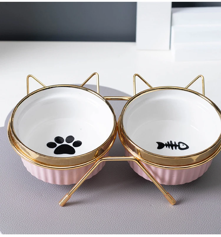 Title 8, Ulmpp Cat Ceramic Bowl Pet Feede with Metal Sta...