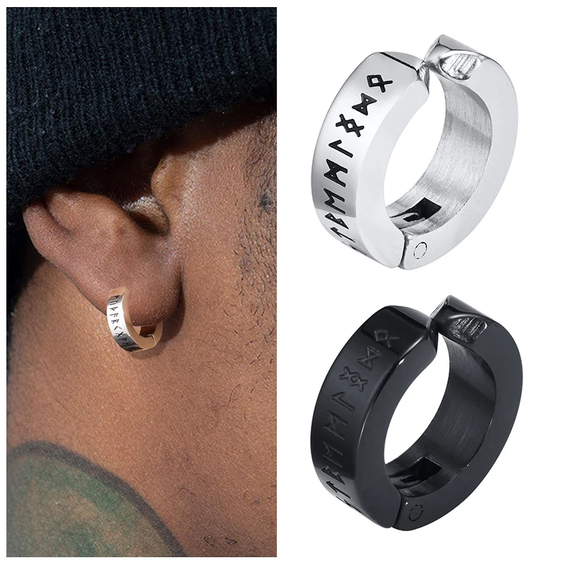 Pendientes Vikingos De Plata 925 Con ónice - Diseño Rúnico, Regalo Para Hombre