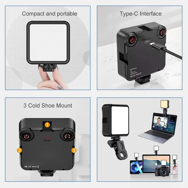 LED Clip Video Light Portable Photography On-Camera 3000K-6000K Bi-Color Lighting Cold Shoe For DSLR Camera Camcorder Gopro Vlog 5