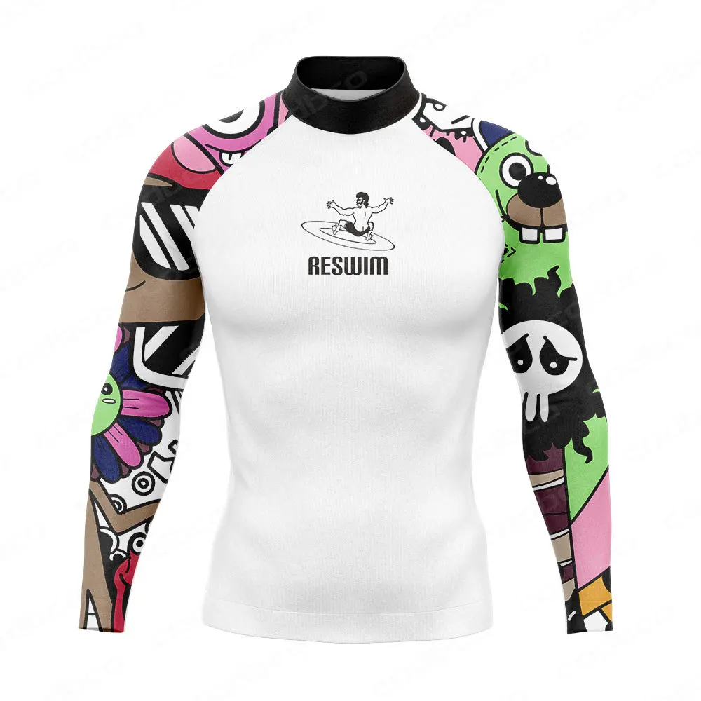 Men's Long Sleeve Rashguard Beach UV Protection Surf Shirt Basic Skin Surfing Suit Diving Swimming Tight Rash Guards Gym Clothes