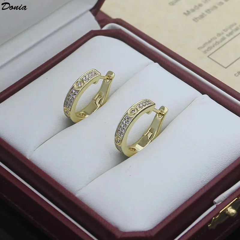 Donia Jewelry New Fashion C-Shaped Titanium Steel Micro-Inlaid AAA Zircon Silver Needle Luxury Earrings