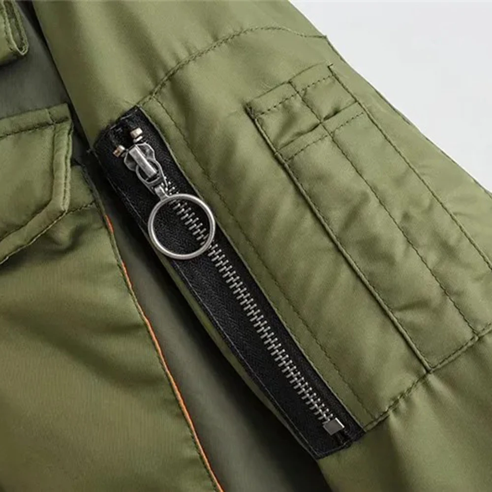 Sb58d288635874aca84f875a1ee869b1bR Women's Fashion Aviator Jacket Army Green Round Neck Long Sleeve Pockets Warm Jacket Autumn and Winter Women's Short Jacket Mallzona