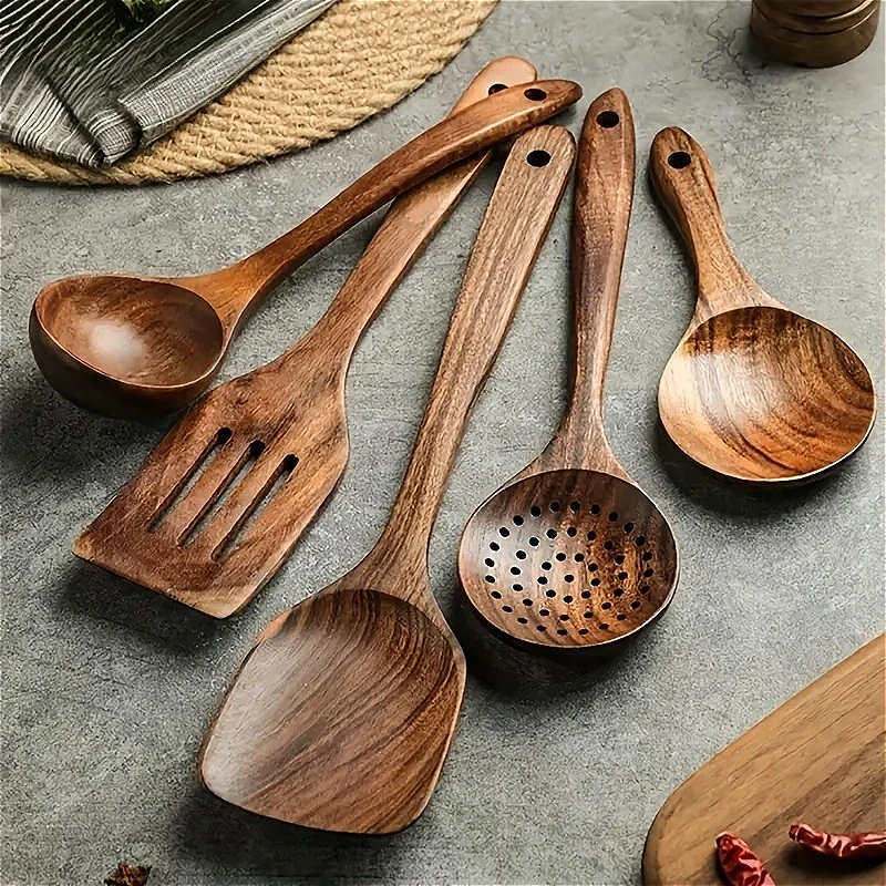 Thailand Teak Cooking Spoon Natural Wooden Kitchen Tableware Tool Ladle Turner Rice Colander Soup Skimmer Scoop Utensils