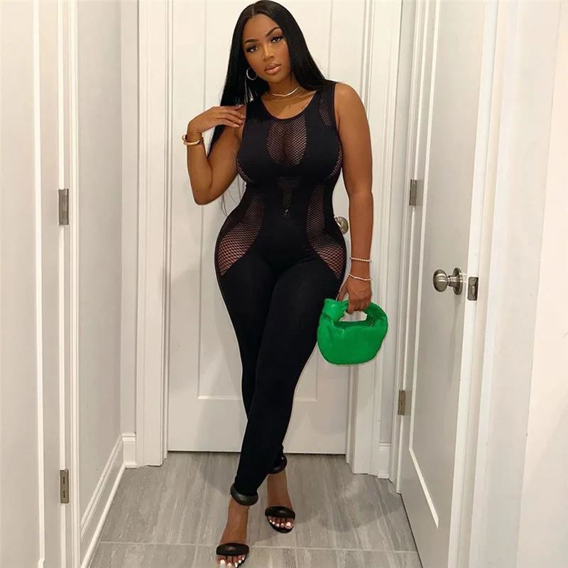 Sexy Hollow Out Sleeveless Jumpsuit Women One Piece Outfit 2023 Autumn Street Pencil Pant Female Bodycon Luxury Elegant Jumpsuit