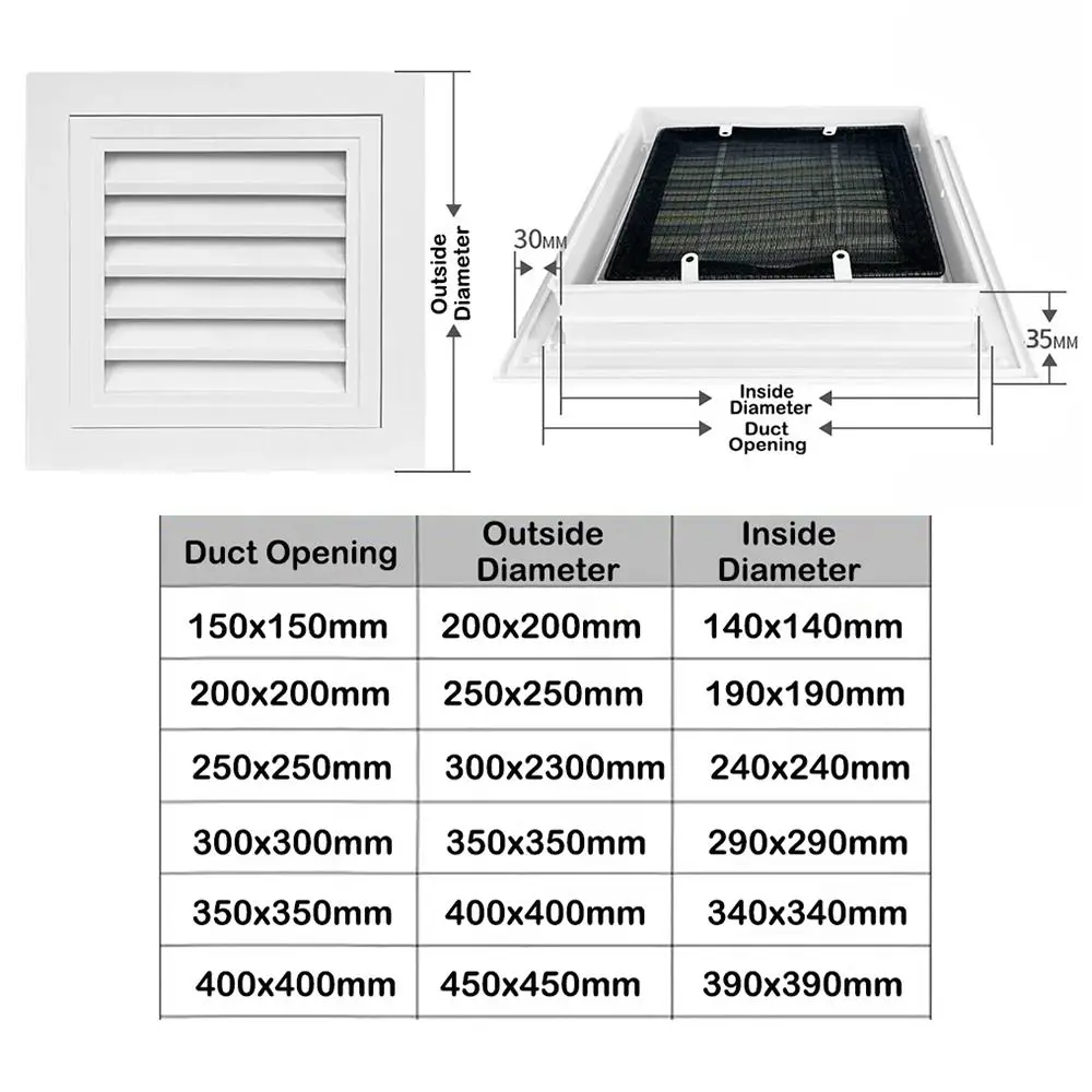 New Aluminum Alloy Air Vent Grille Square With Mesh Return Air Grill White Gable Vent Exterior Walls