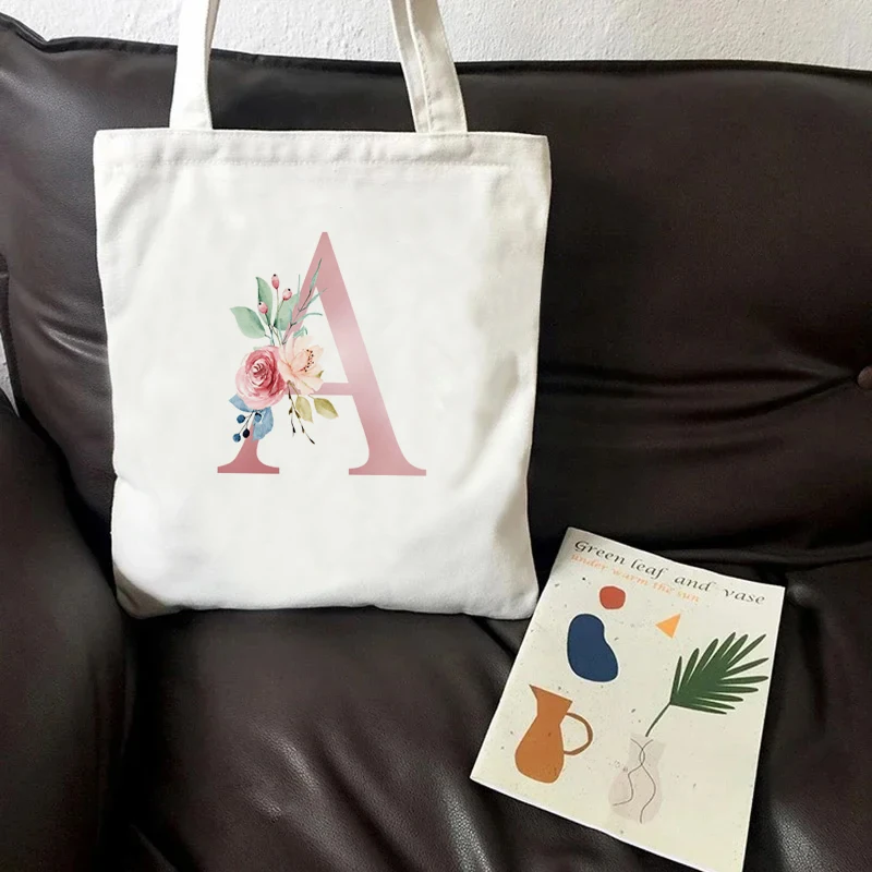 Canvas Tote Bag Letter Print Aesthetic Personalized Reusable Grocery Bags Shopping Shoulder Bag Casual Travel Tote