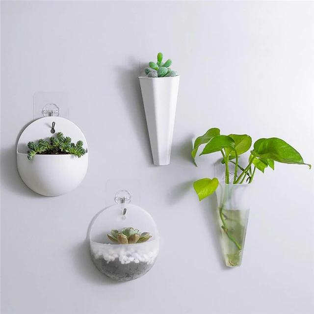 1PC Plastic Vase Hydroponic Wall Mounted Plant Hanging Flower Vase Green Dill Flowerpot Basket Planter Home Garden Decoration