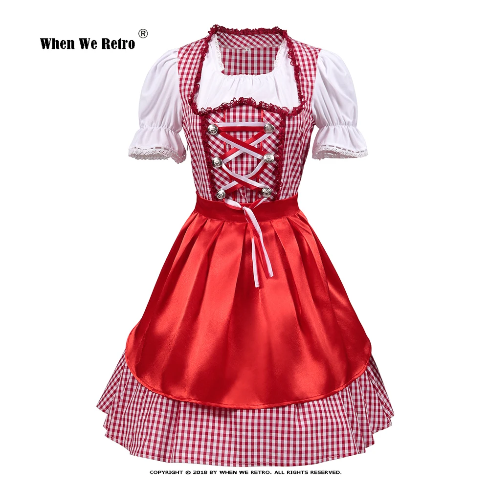 

German Beer Festival Red Plaid Party Dress Set Bavarian Women's Oktoberfest Clothing Summer Halloween Carnival Dresses VD4048