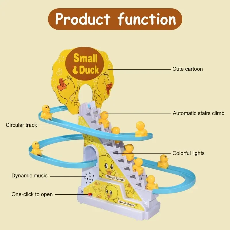 Electric Small Ducks Climbing Toys DIY Ducks Chasing Race Track Game Set with Lights & Music Roller Coaster Toy for Kids Gift 5