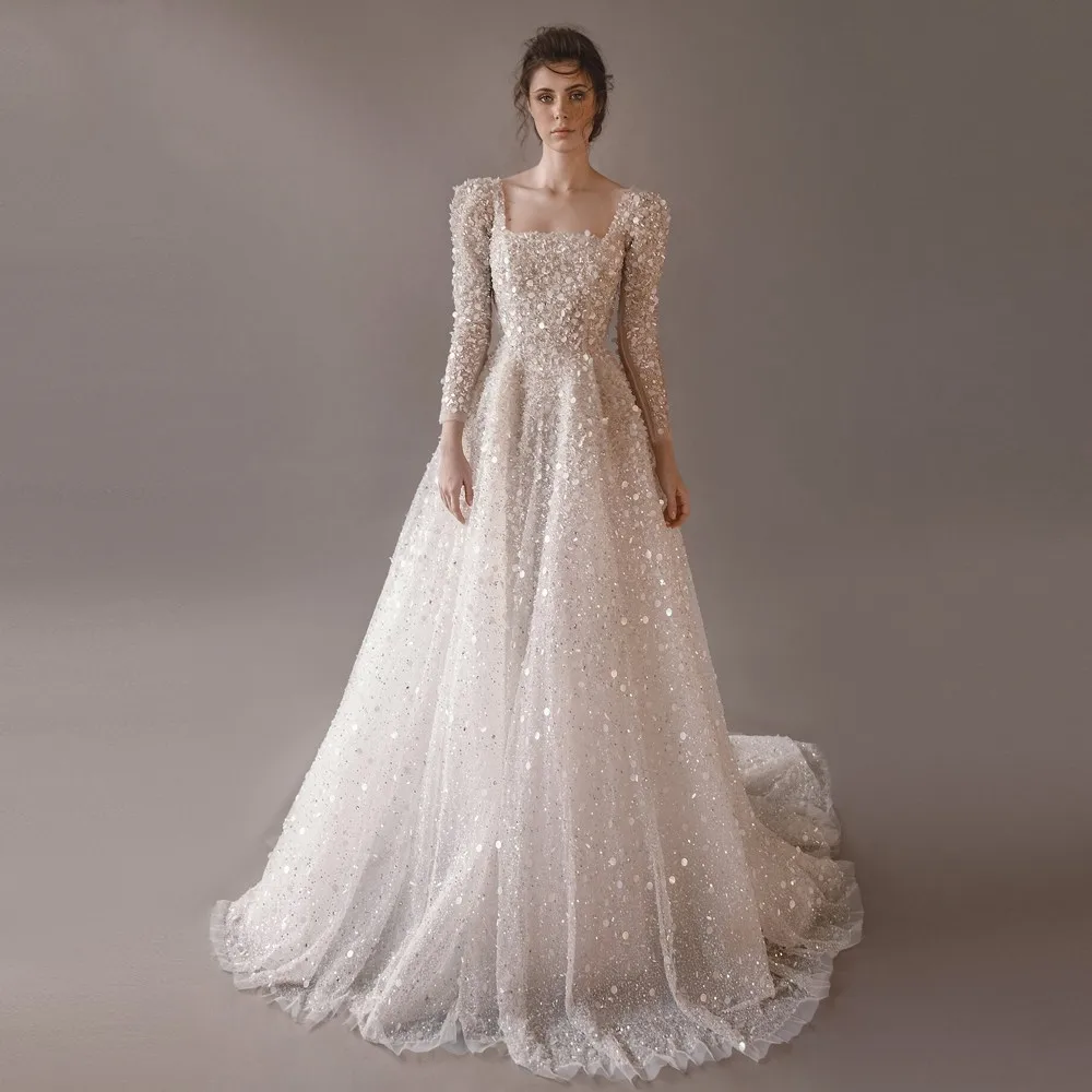 a-line-luxury-wedding-dresses-2023-square-neck-long-sleeves-vestido-de-novia-lace-sequined-glitter-charming-robe-de-mariee