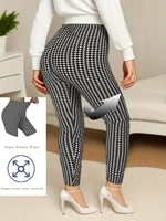 CUHAKCI Plus Size Elastic Casual Leggings Sports Tight Pants Thousand Bird Plaid Comfortable Soft Breathable Cropped Pants - Image 2